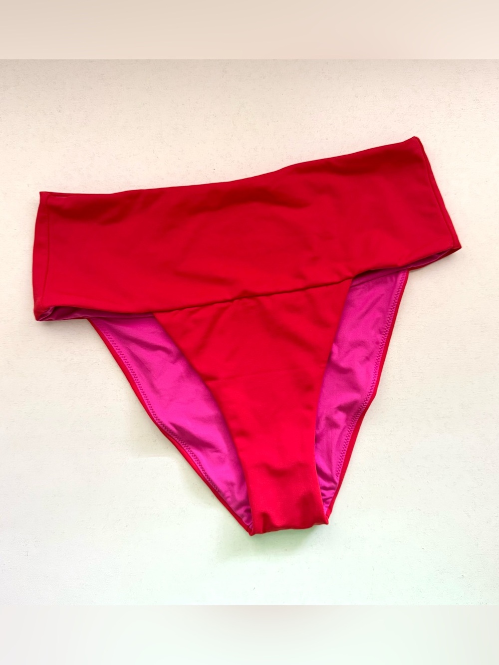 Carve Designs Maisie Womens Red High Waisted Bikini‎ Bottoms Pink Lining S NWT